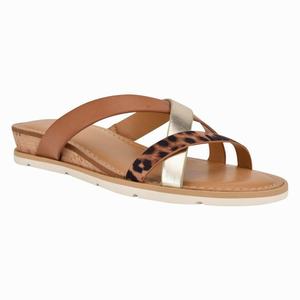 Nine West Dallan Wedge Slides - Brown/Gold - Ireland (WQ0463287)